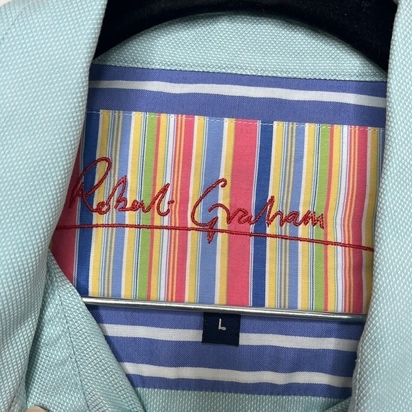 Robert Graham Teal Blue Striped Contrast Button Up Shirt Sz L - Picture 2 of 6